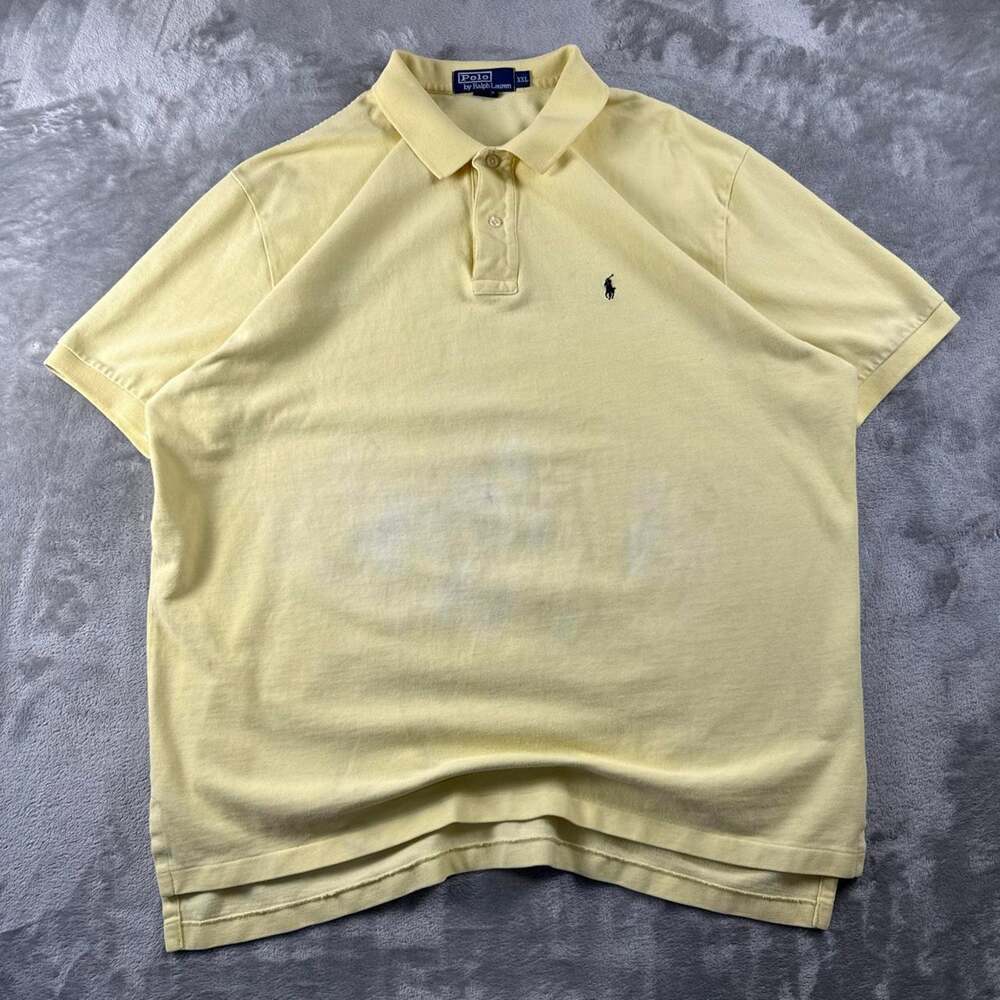 Vintage Polo Ralph Lauren Mens XXL Yellow Polo Shirt Short Sleeve 90s USA Island